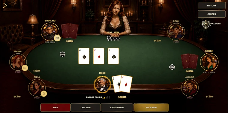 Texas Hold’em poker with community cards and AI opponents